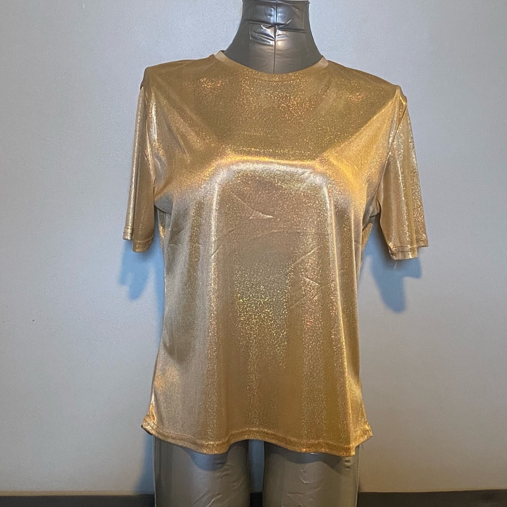 anna-kaci gold holographic lightweight tshirt, M